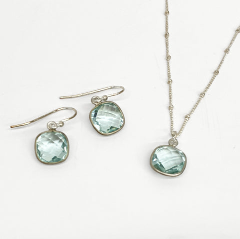 Set: Necklace & earrings, silver & hydro quartz cushion