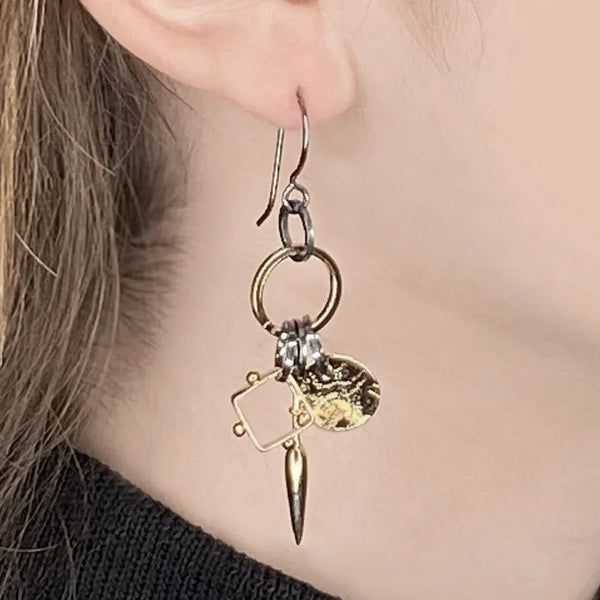 Earrings gold vermeil hoop triple charm by Suzanne Q Evon