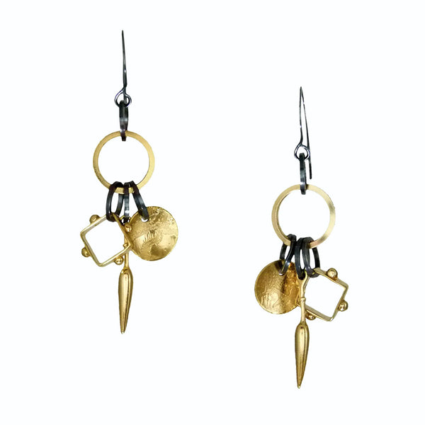 Earrings gold vermeil hoop triple charm by Suzanne Q Evon