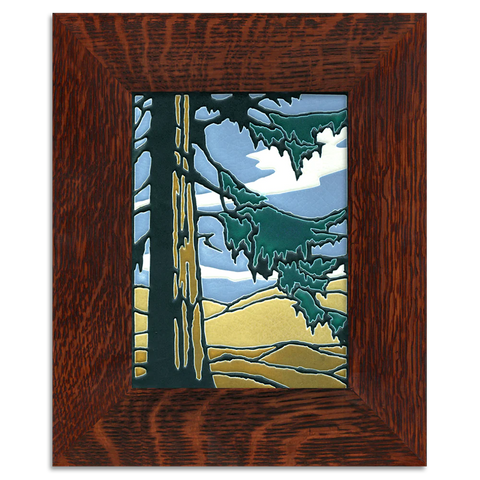 Framed Motawi ceramic tile of California Redwood tree