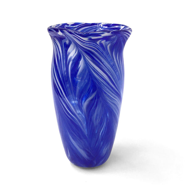 Handcrafted art glass peacock vase by Mark Rosenbaum