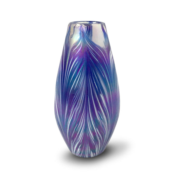 Handcrafted art glass narrow petal vase by Mark Rosenbaum