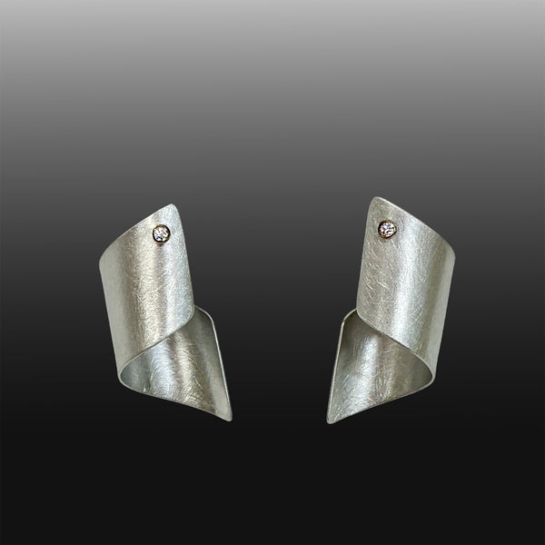 Earrings, stainless steel curls with cubic zirconia