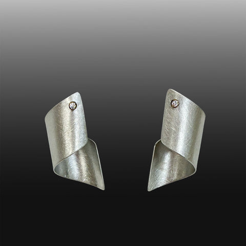 Earrings, stainless steel curls with cubic zirconia