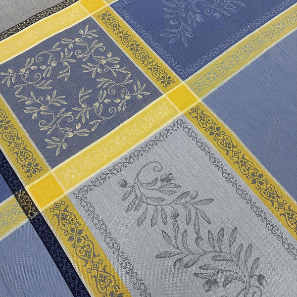 Classic French jacquard tablecloth, olivea blue, 100% cotton, 120"