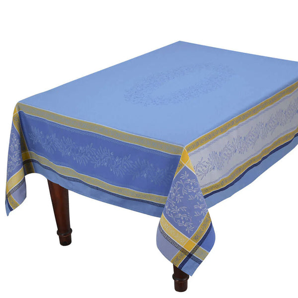 Classic French jacquard tablecloth, olivea blue, 100% cotton, 120"