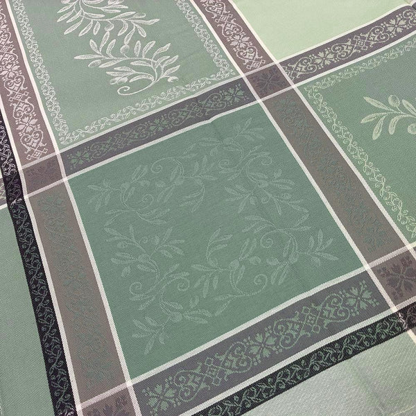 Classic French jacquard tablecloth, olivea green, 100% cotton, 120"