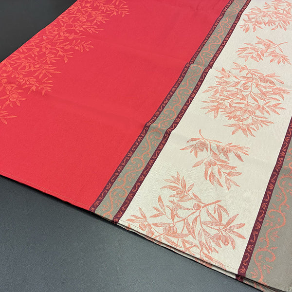 Classic French jacquard tablecloth, olivea red/gray, 100% cotton, 80"