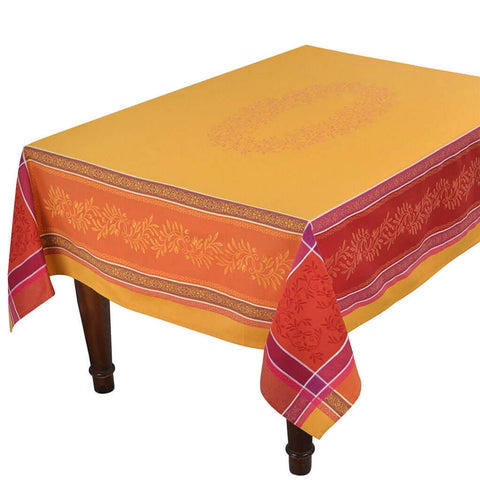 Classic French jacquard tablecloth, olivea yellow, 100% cotton, 80"