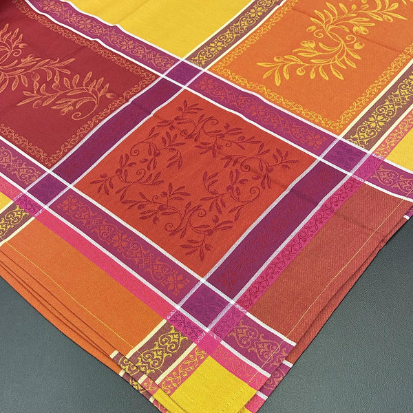 Classic French jacquard tablecloth, olivea yellow, 100% cotton, 80"