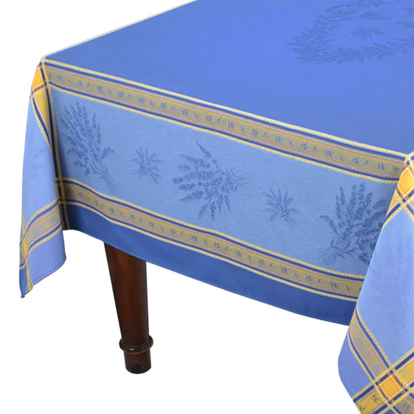 Classic French jacquard tablecloth, Senanque blue, 100% cotton, 120"