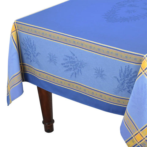 Classic French jacquard tablecloth, Senanque blue, 100% cotton, 120"