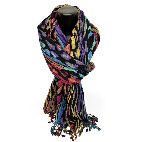 All-season scarf in plush silk blend, multicolor on black