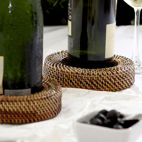 Woven rattan wine coaster, set of 2
