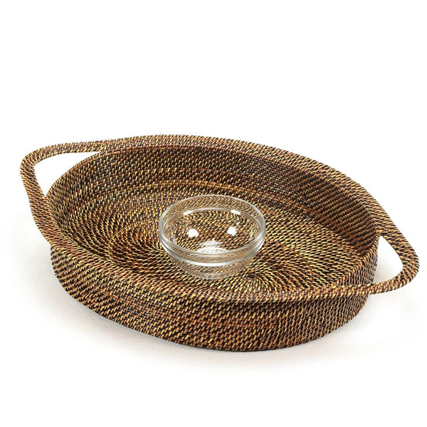 Woven oval chip and dip server