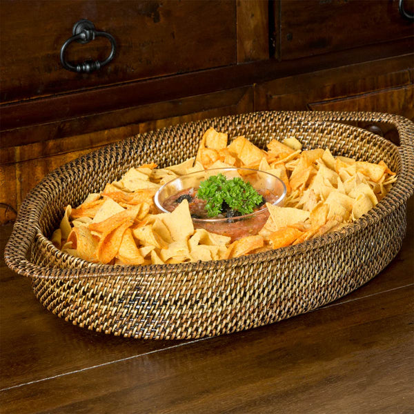 Woven oval chip and dip server