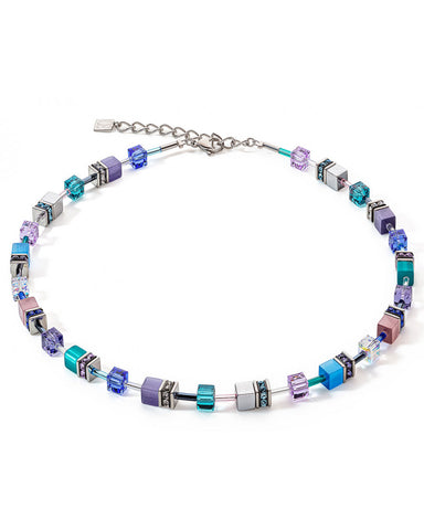 Coeur de Lion Cat Eye turquoise-blue-purple cubes and crystals necklace