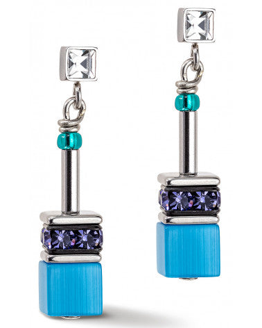 Coeur de Lion Cat Eye turquoise-blue-purple cubes and crystals earrings