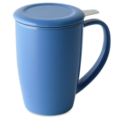 Curve tall ceramic tea mug with infuser, 15 oz