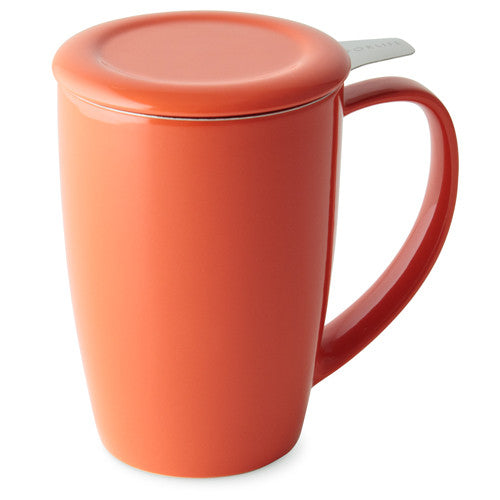 Curve tall ceramic tea mug with infuser, 15 oz - Terrestra