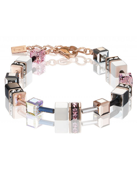 Coeur de Lion Cat Eye pink and gold cubes and crystals bracelet