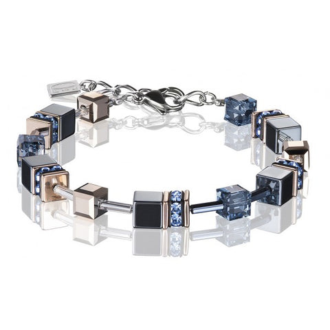 Coeur de Lion Cat Eye blue-grey cubes and crystals bracelet