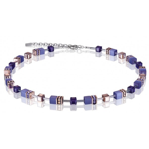 Coeur de Lion Cat Eye purple-gold cubes and crystals necklace