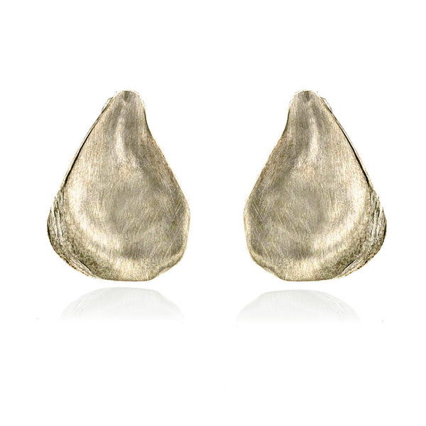 Satin-finish sterling silver oyster shell post earrings