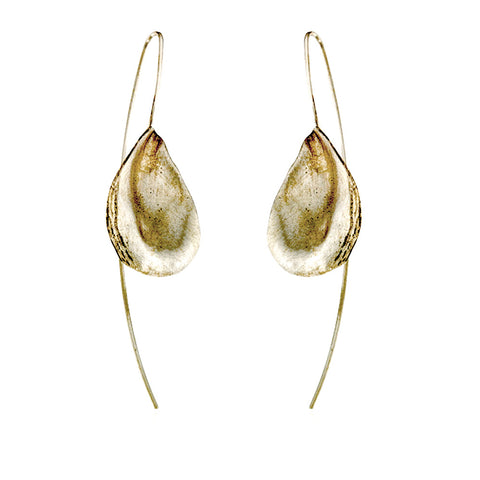 Satin-finish sterling silver oyster shell drop earrings