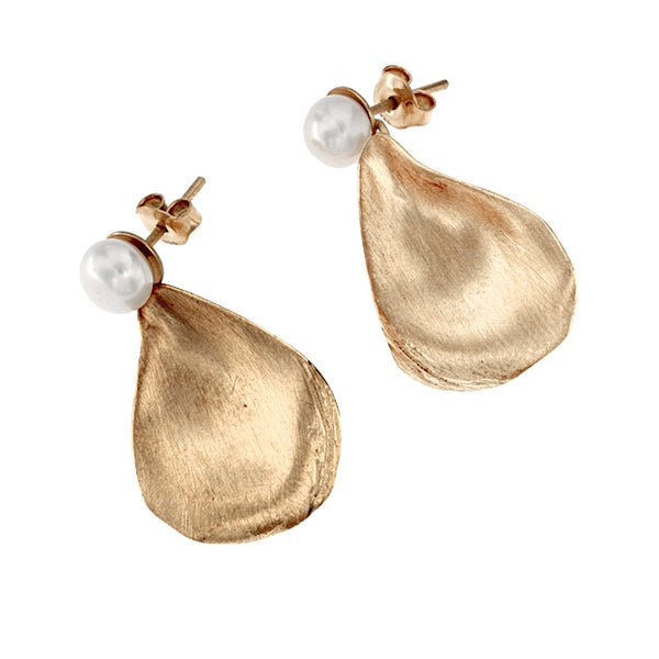 Satin-finish gold vermeil and pearl oyster shell post earrings