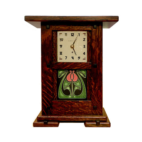 Greene & Greene style clock with Motawi Tulip tile inset