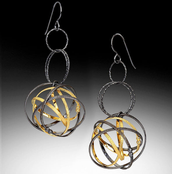 Kathleen Maley silver and gold vermeil Mobius charm triple drop loop earrings