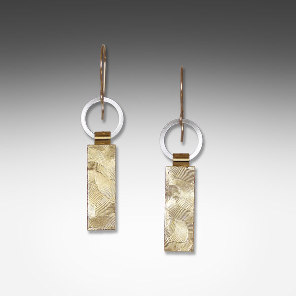 Suzanne Q Evon short tab gold vermeil earrings on silver ring