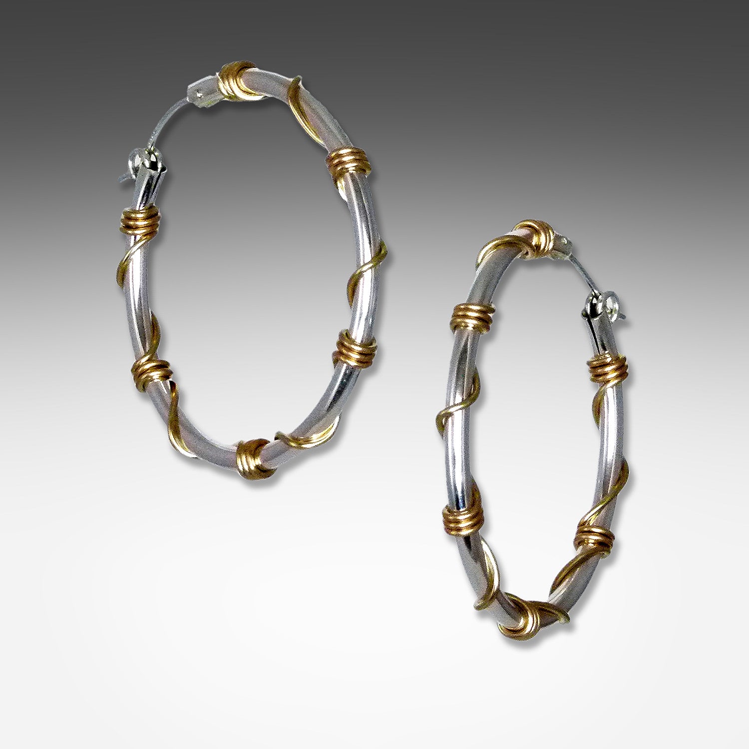 Sterling Silver Hammered Hoop Chain Earrings with Small Gemstones 3 Hoop Drop