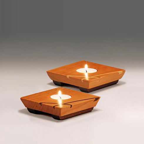 Cherry wood tealight holders, set of 2