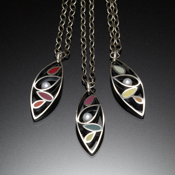 Susan Kinzig silver pendant necklace with color inlays