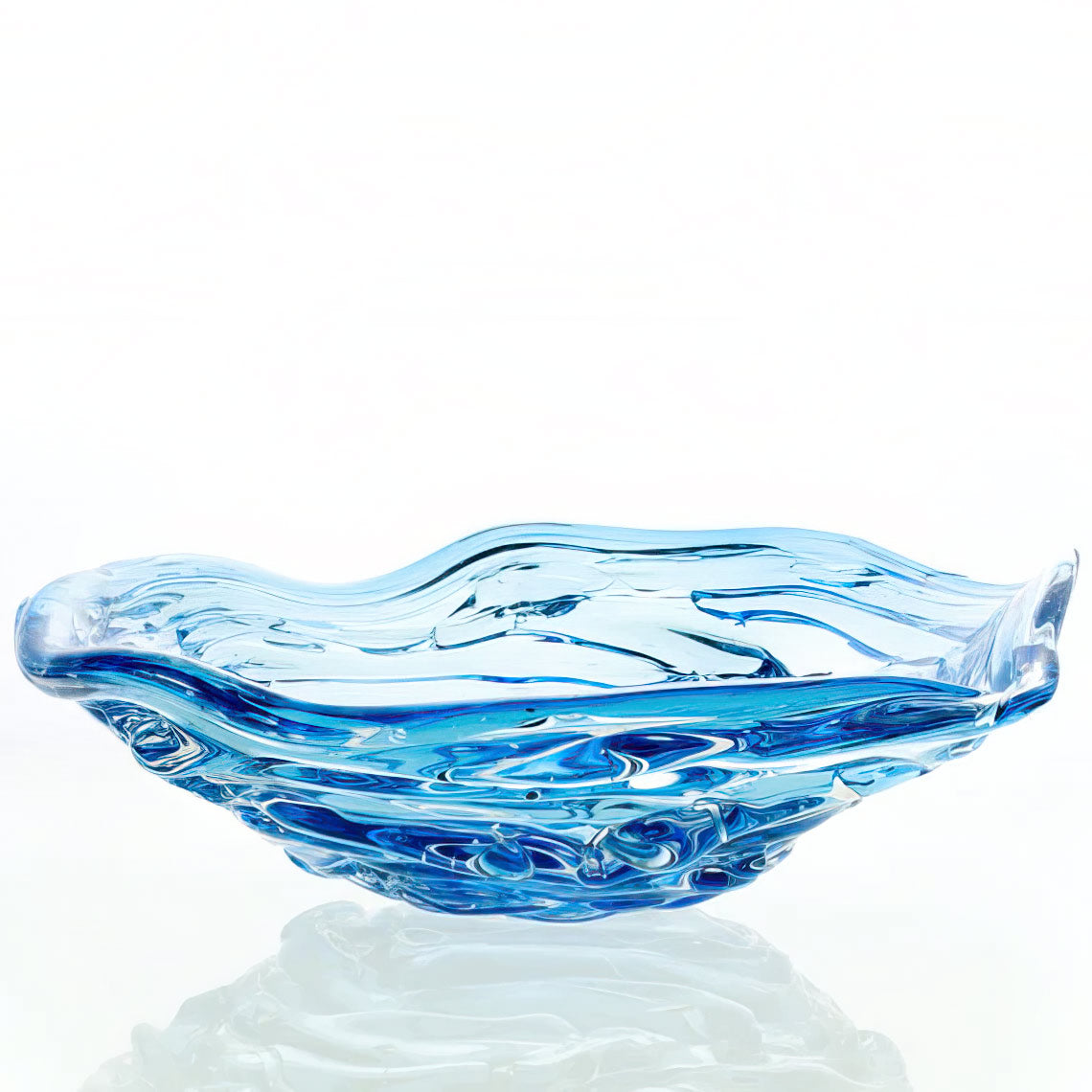 Vintage blue green aqua art glass swirl pattern glass art dish bowl