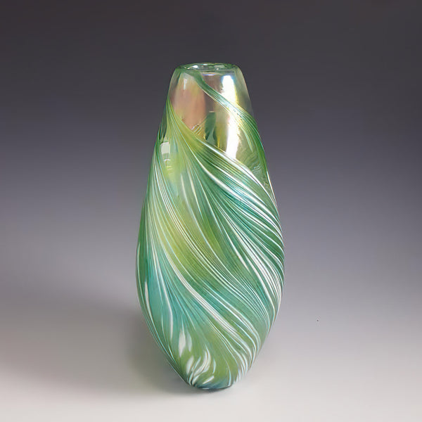 Handcrafted art glass narrow petal vase by Mark Rosenbaum