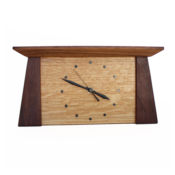 Prairie mantel clock, walnut & oak