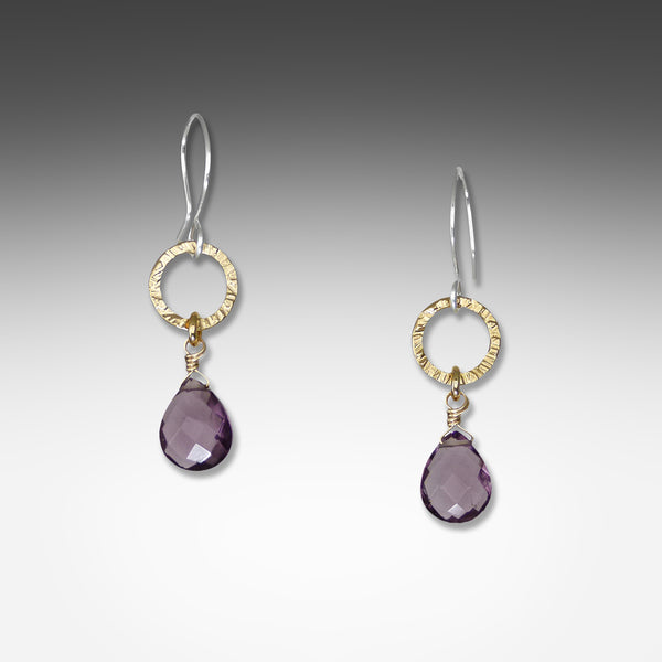 Suzanne Q Evon amethyst earrings on small hammered hoop