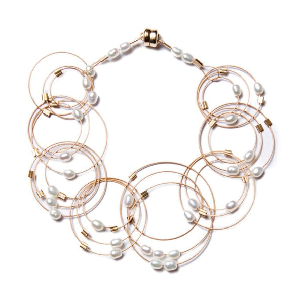 Vertigo gold cable circles and pearls bracelet by Meghan Patrice Riley