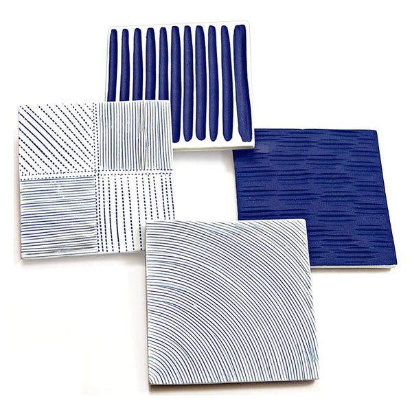 Blue and white ceramic coasters, set of 4