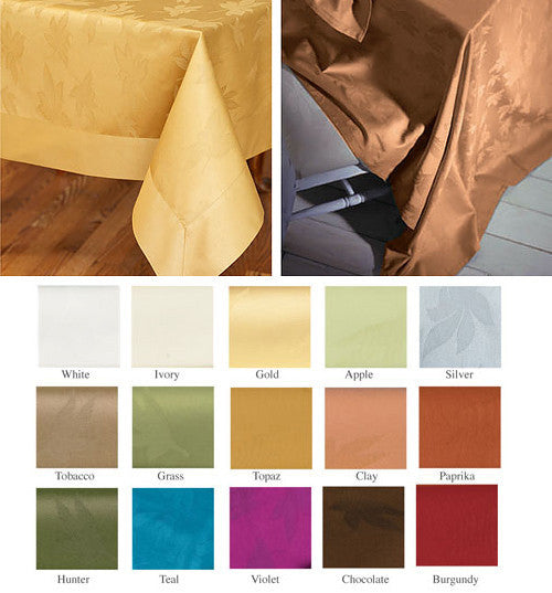 Bodrum Leaves cotton damask tablecloths, in-store