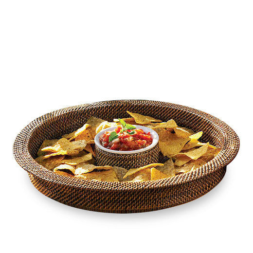 Woven rattan chip and dip server