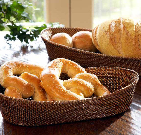 Woven rattan oval bread baskets