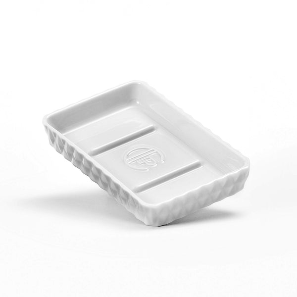 Claus Porto gift box of 3 soaps on ceramic dish