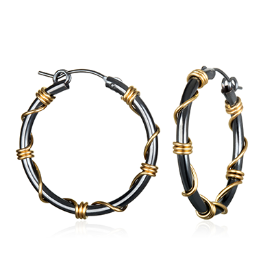 アクセサリー 0000 Oxidized silver hoop earrings wrapped with gold wire by