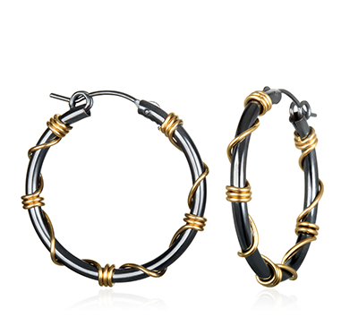 Suzanne Q Evon oxidized silver hoop earrings wrapped with gold wire