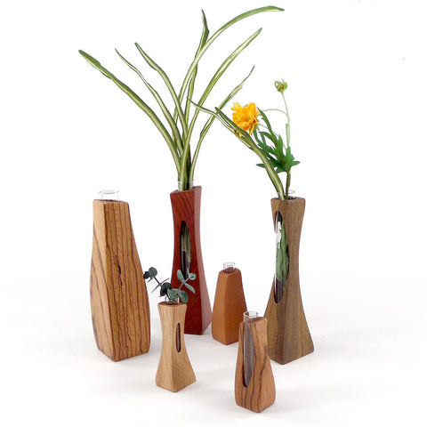 Handcrafted wood bud vases