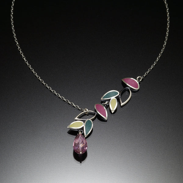 Silver falling leaf necklace with color inlays by Susan Kinzig